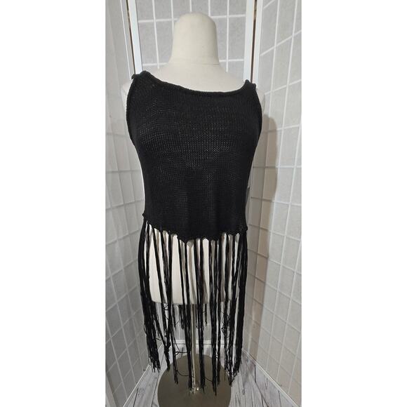 NWT Eloquii Black Crochet Strappy Fringe Sweater Tank Top Plus Size: 14/16 - Picture 5 of 6